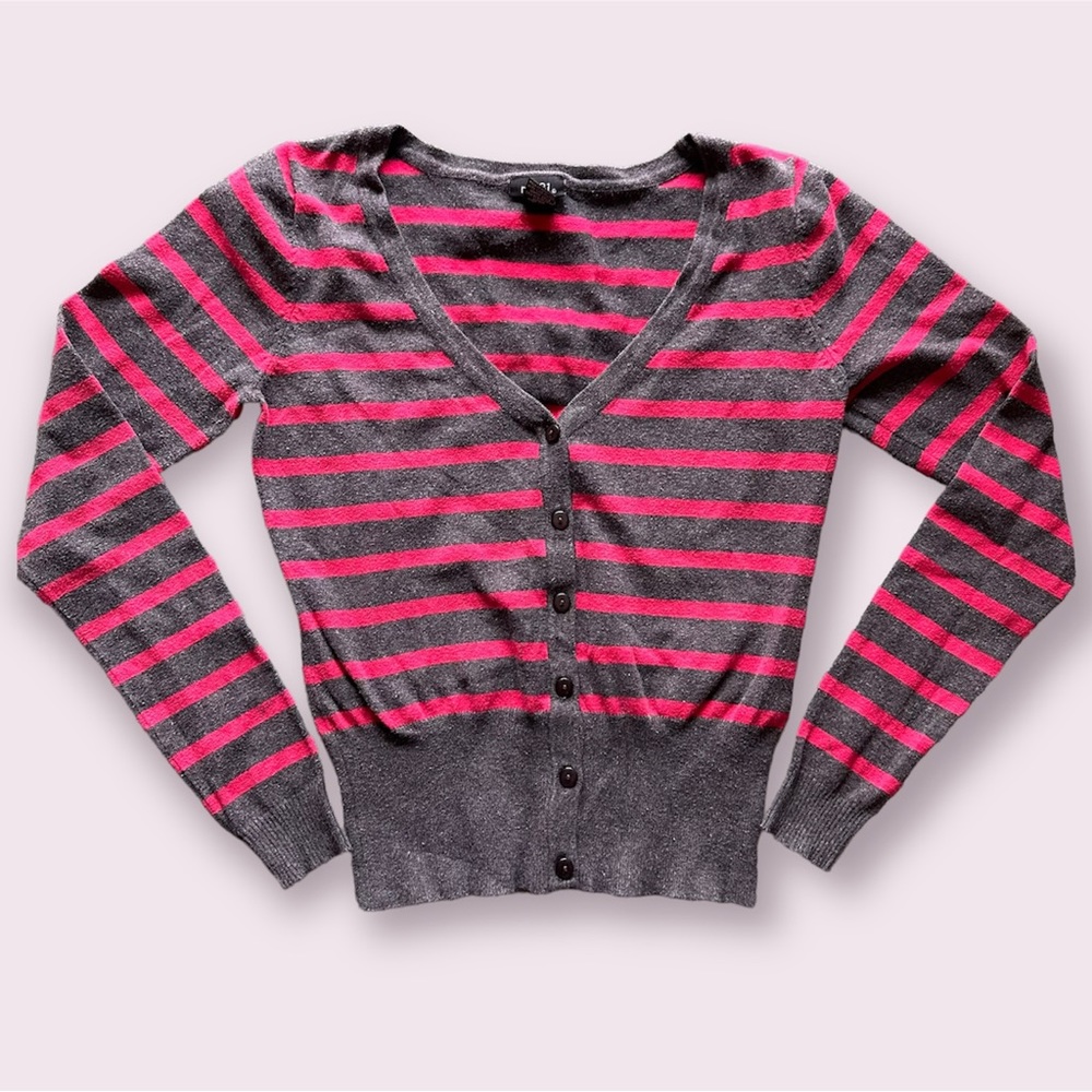 VTG Y2K Alt Pink Striped Fitted Cardigan Blouse Top